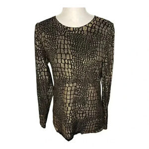 INC International Concepts Women's Medium Metallic Reptile-print‎ Crewneck Top